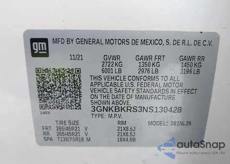 2022 Chevrolet Blazer Awd Rs из США, поврежденный, VIN 3GNKBKRS3NS130428